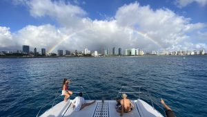 Waikiki coastline boat tours near Diamond Head.