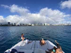 Waikiki coastline boat tours near Diamond Head.