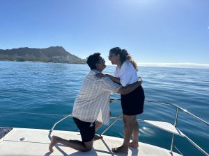 Luxury private charter boat in Hawaii prepared for an intimate proposal experience with stunning ocean views near Oahu.
