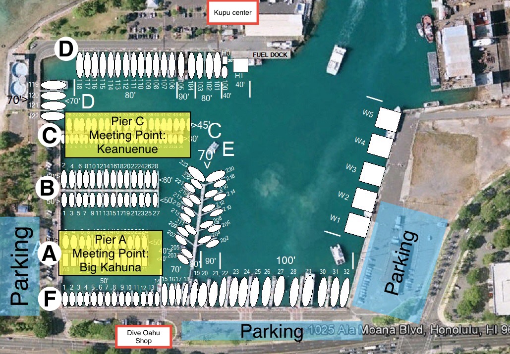 Kewalo Basin Harbor map showing Pier C and Pier A